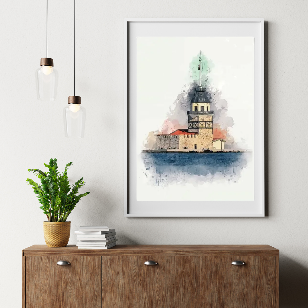 Islamic Wall Art - Maiden’s Tower Watercolor Canvas