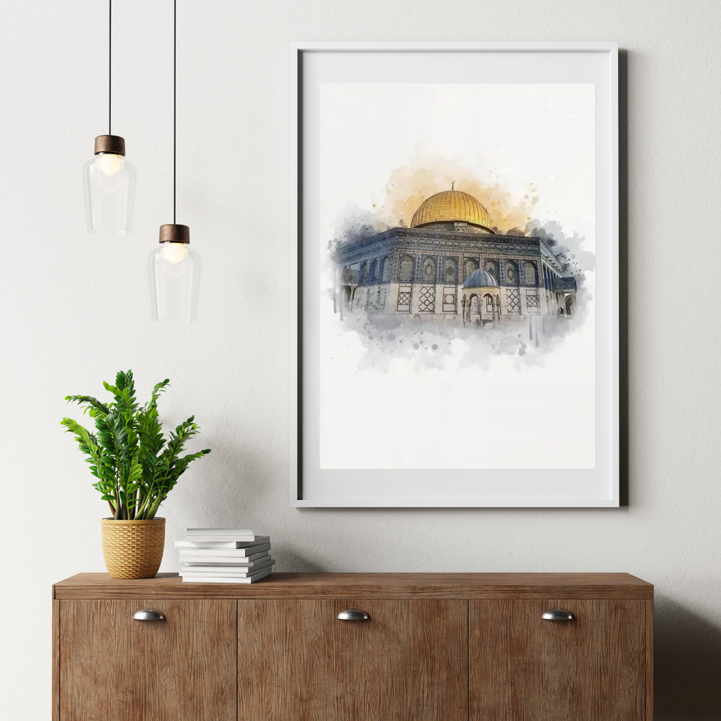 Islamic Wall Art - Masjid Al-Aqsa Watercolor Canvas