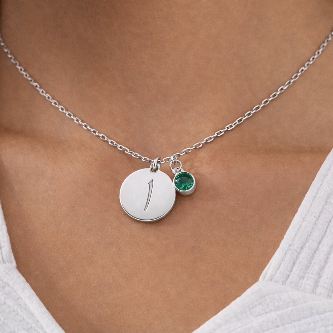 Arabic Initial Letter Necklaces With Birthstone