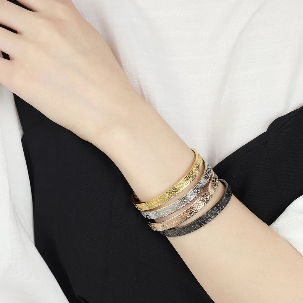 Close-up of a person's wrist wearing Ayatul Kursi Engraved Bracelet 