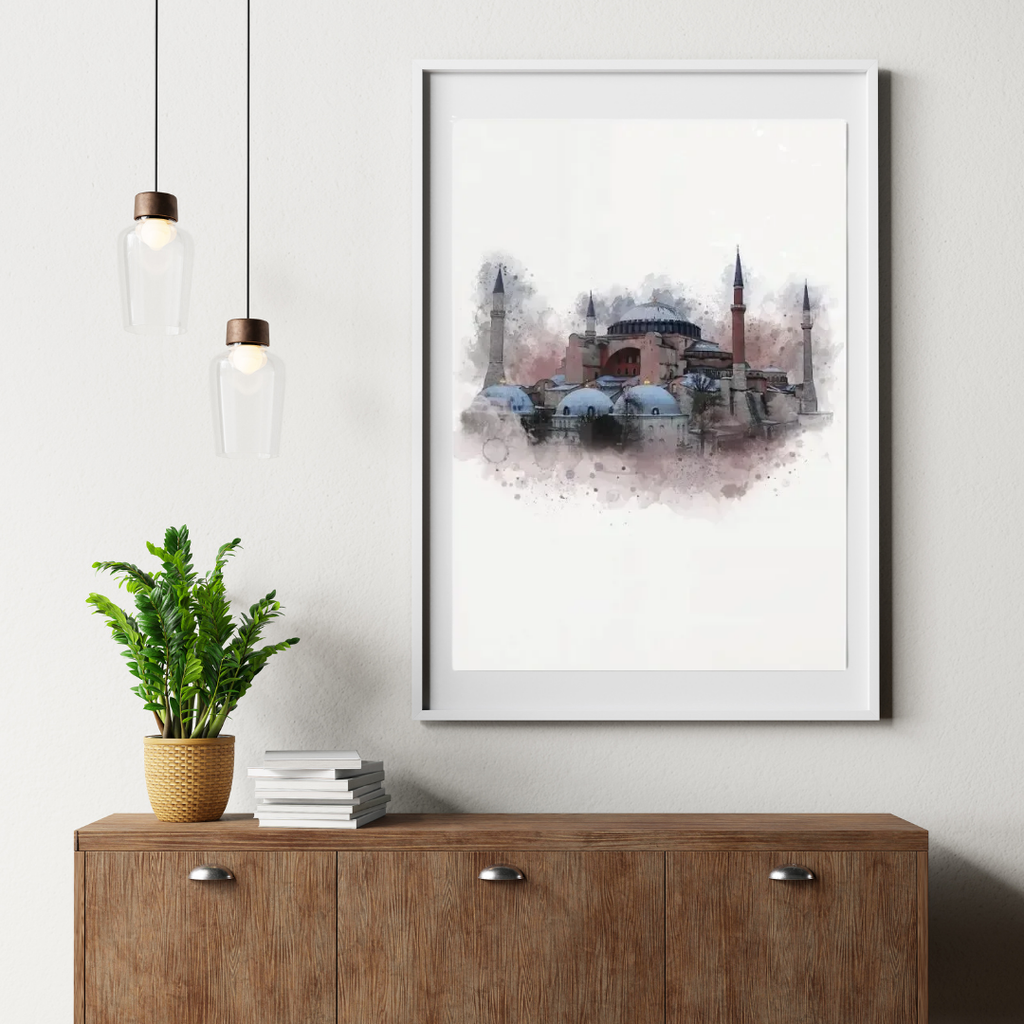 Islamic Wall Art - Blue Mosque Watercolor Canvas