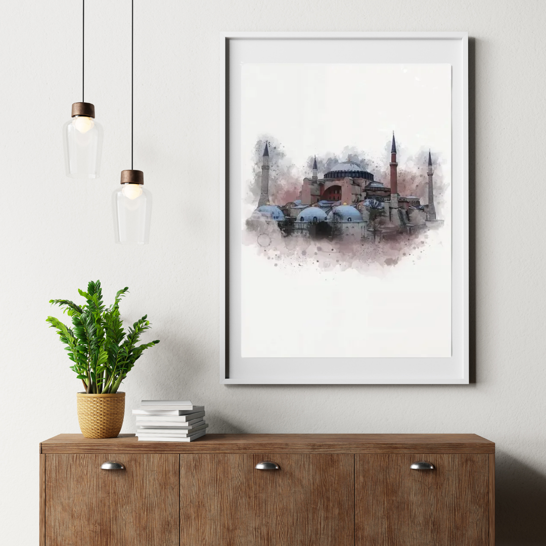 Islamic Wall Art - Blue Mosque Watercolor Canvas