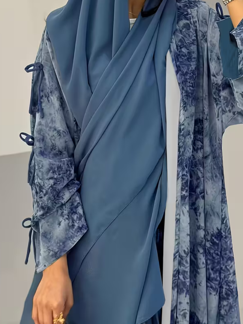 Floral Open Abaya and Hijab Set