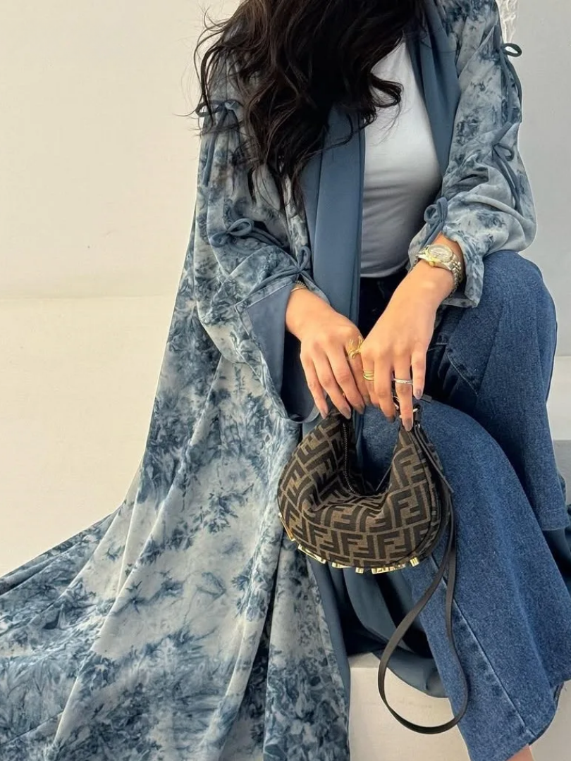 Floral Open Abaya and Hijab Set