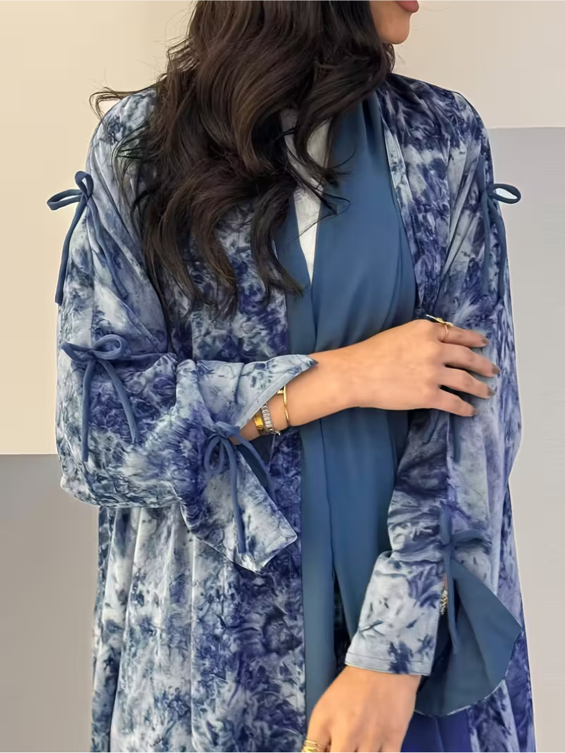 Floral Open Abaya and Hijab Set