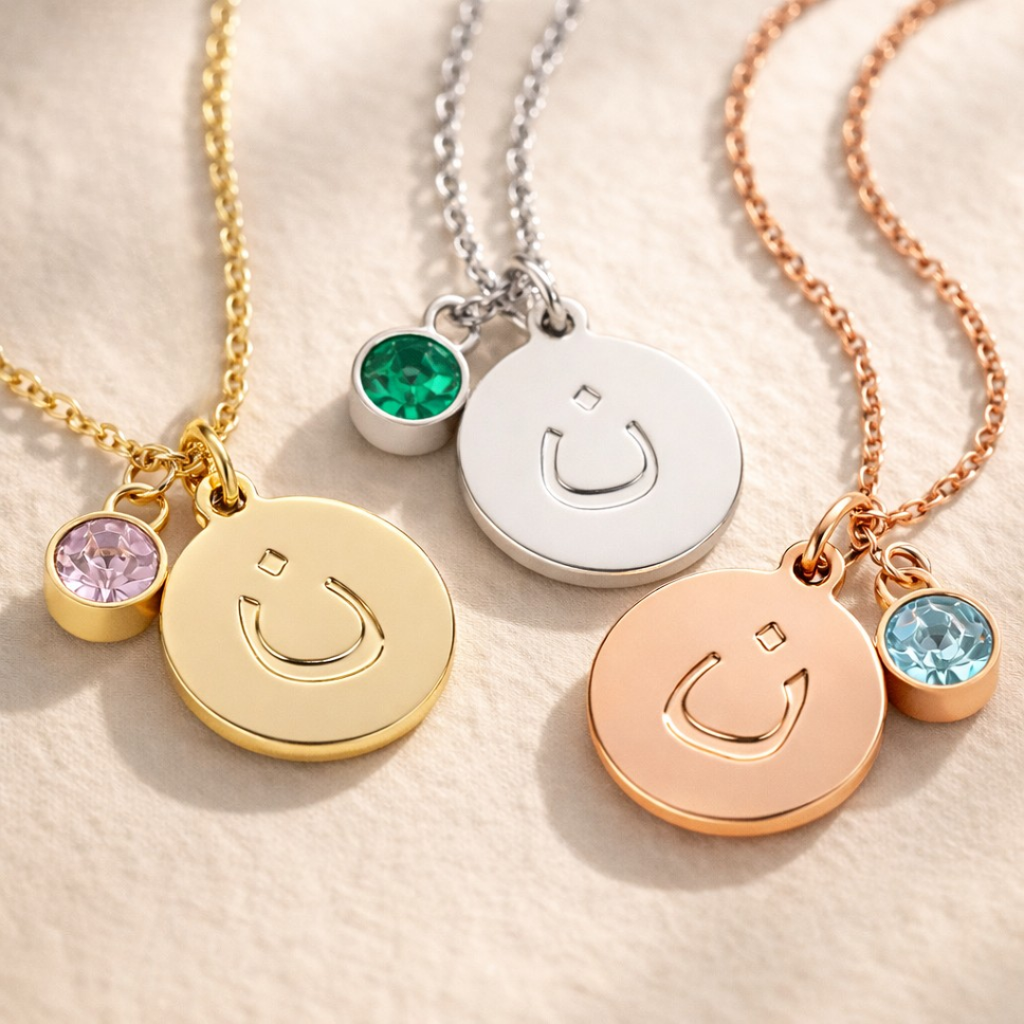 Arabic Initial Letter Necklaces With Birthstone