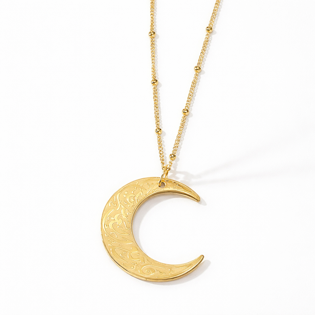Crescent Moon Necklace - "Verily With Hardship Comes Ease"