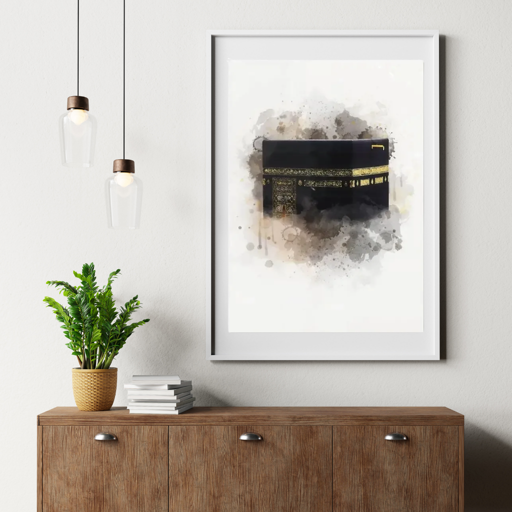 Islamic Wall Art - Kaaba Watercolor Canvas