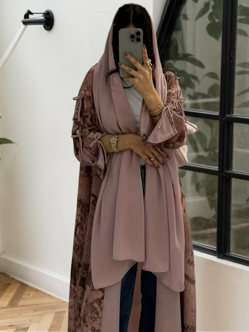 Floral Open Abaya and Hijab Set