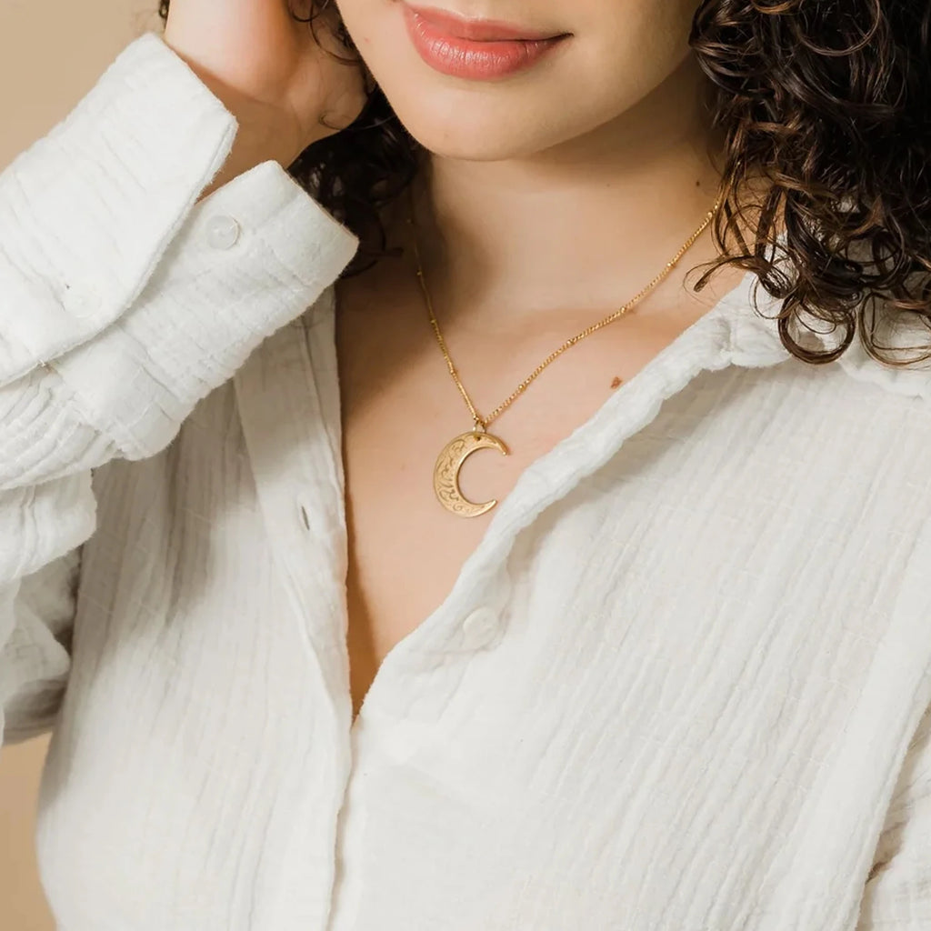 Crescent Moon Necklace - "Verily With Hardship Comes Ease"