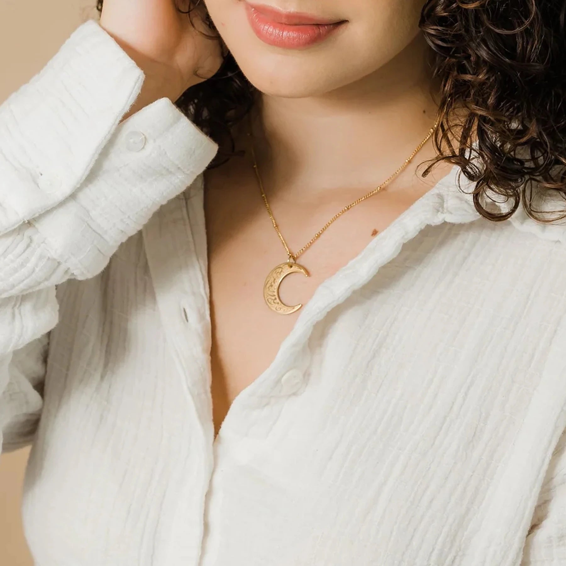 Crescent Moon Necklace - "Verily With Hardship Comes Ease"