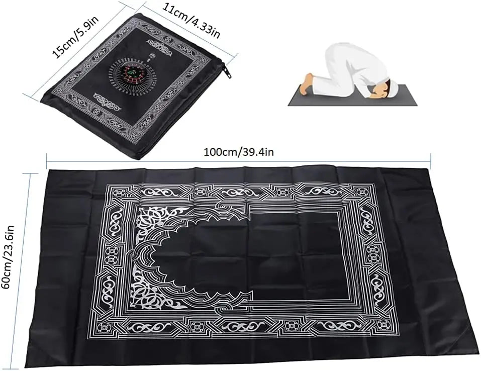 Portable Travel Prayer Mat - With Qibla Finder