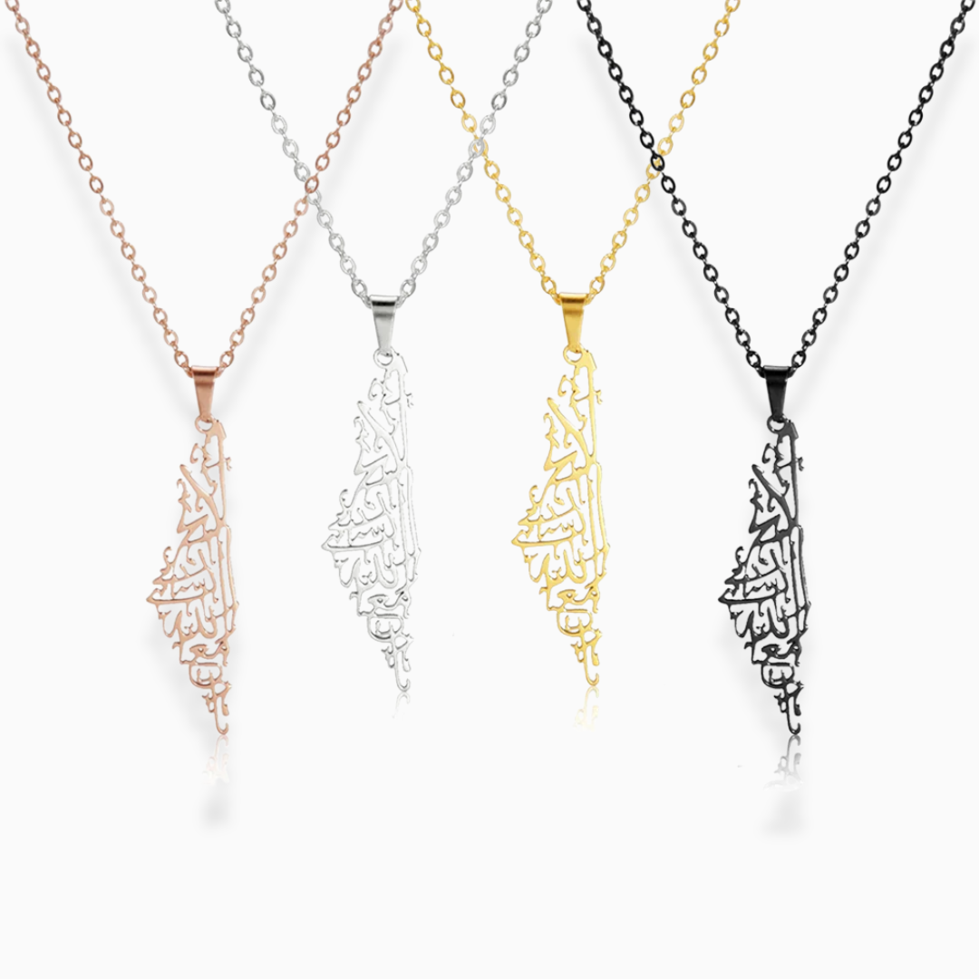 Palestine Map Necklace - Shahada Calligraphy