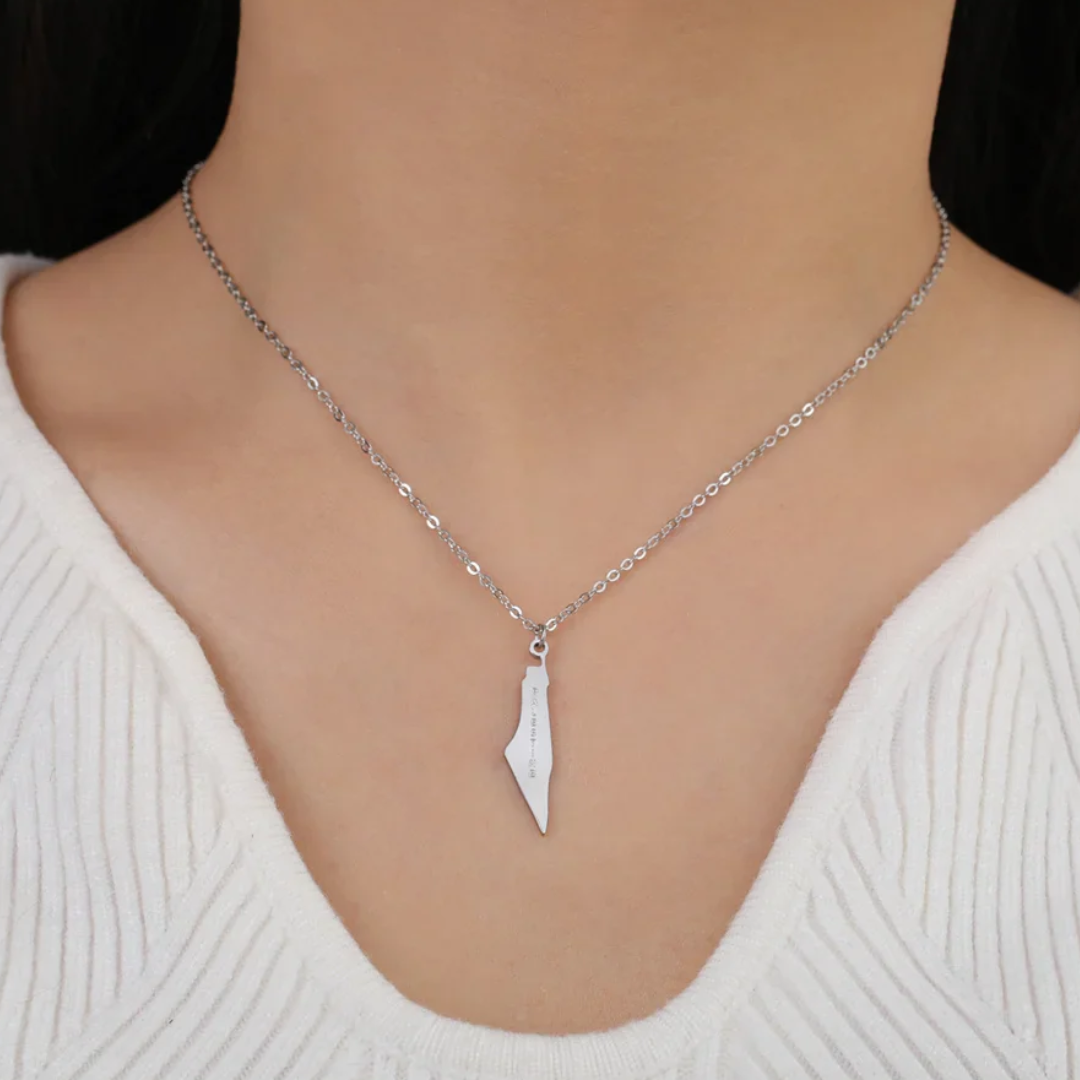 Palestine Map Engraved Necklace