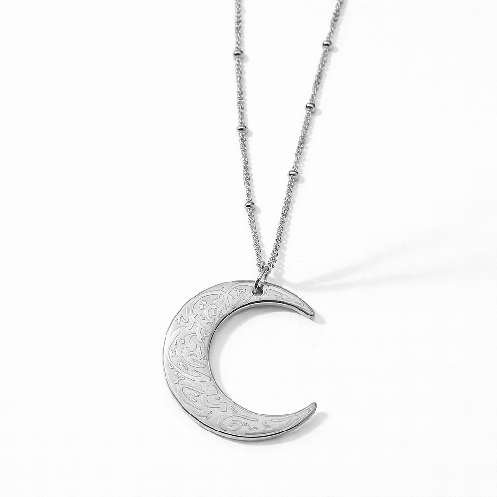 Crescent Moon Necklace - "Verily With Hardship Comes Ease"