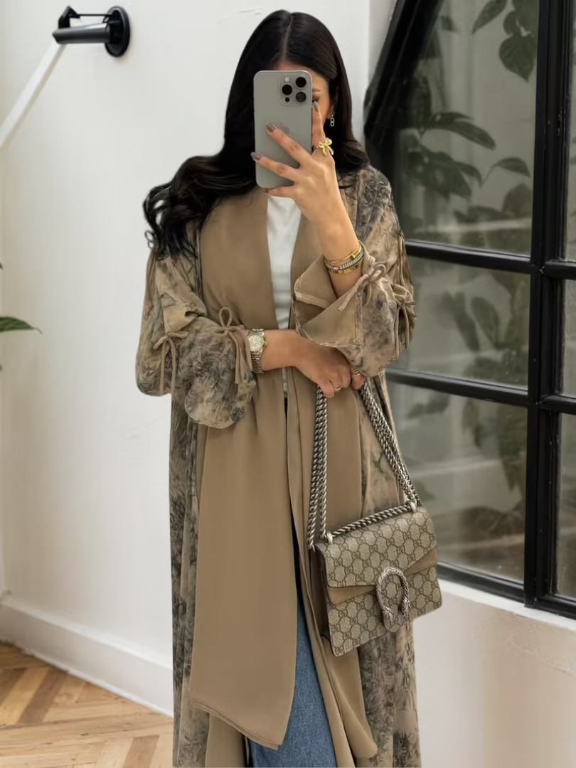 Floral Open Abaya and Hijab Set