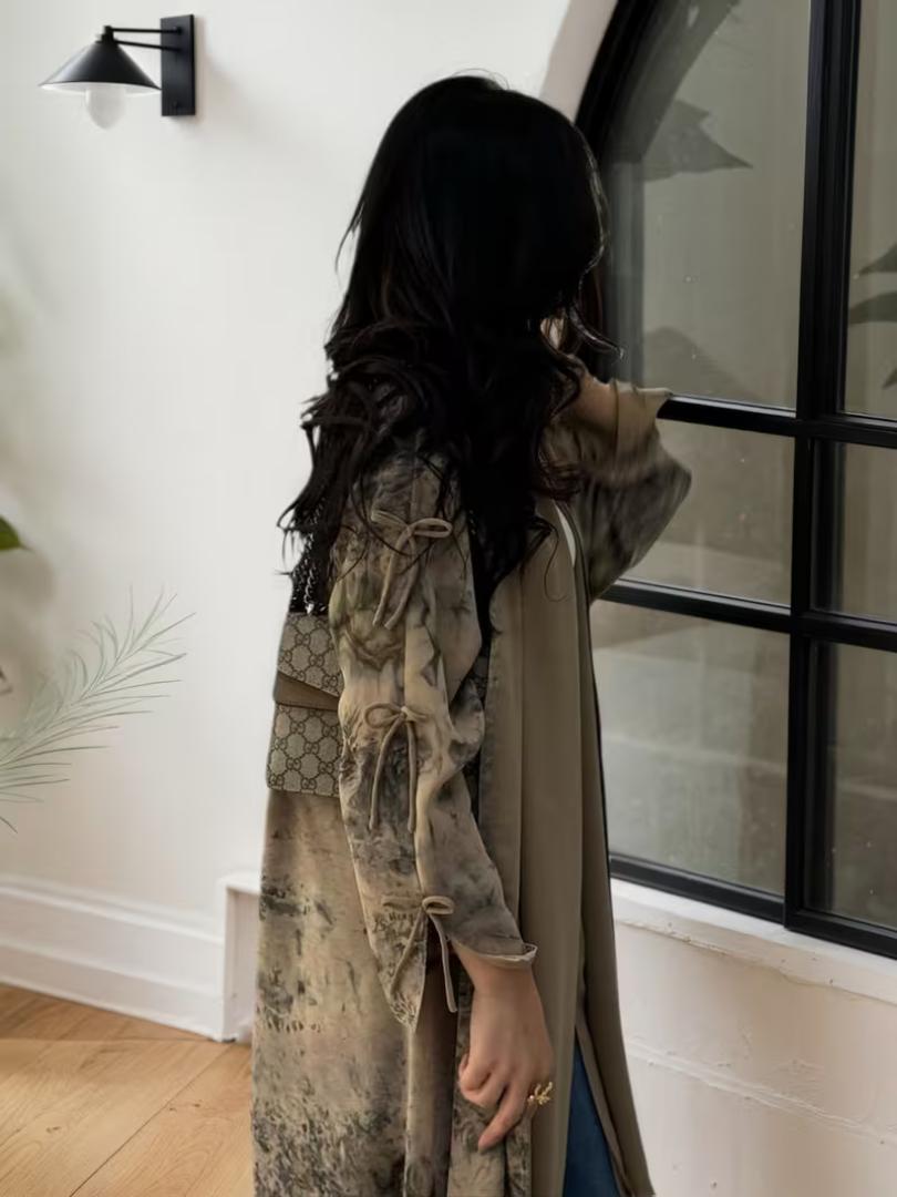 Floral Open Abaya and Hijab Set